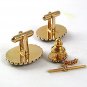 Vintage Goldtone & Green Cufflinks & Tie Tac By DANTE 61217