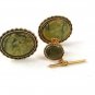 Vintage Goldtone & Green Cufflinks & Tie Tac By DANTE 61217