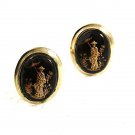 Vintage Goldtone Black Oriental Man Umbrella In Garden Cufflinks 8417