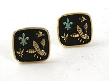 Gold Tone & Black Bumble Bee Cufflinks PAT NO. 2472958 111516