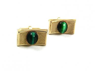 Vintage Gold Tone Malachite Cufflinks By S In Shield 22717