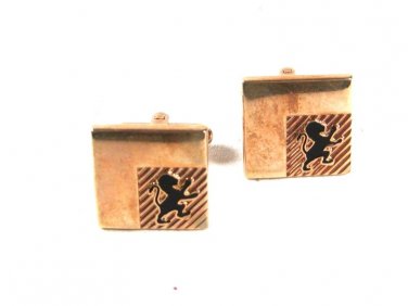 Vintage Gold Tone & Black Lion Passant Cufflinks By HICKOK USA 52316