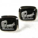 Large Vintage Silvertone & Black Ox Bull Cart Wagon Cufflinks Unbranded 32616