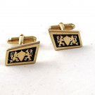 Vintage Gold Tone & Black 2 Lion Passant Shield Cufflinks 121416