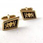 Vintage Gold Tone & Black 2 Lion Passant Shield Cufflinks 121416