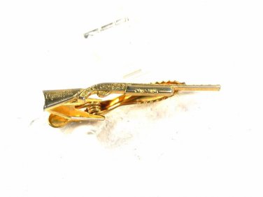 Vintage Goldtone Hunting Rifle Tie Clasp By AYCOCK 32116