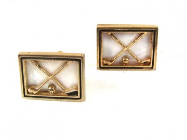 1970's Gold Tone & White Golf Clubs Cufflinks by Swank 11816