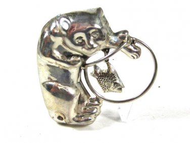 Sterling Silver Cat Kitten After Fish In Aquarium Bowl Brooch by MC 8615