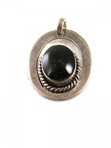 Vintage Taxco Sterling Silver Black Onyx Pendant By TH-43 72017