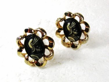 Silvertone Black Greek Warrior Pericles ??? Cufflinks By SWANK 32616