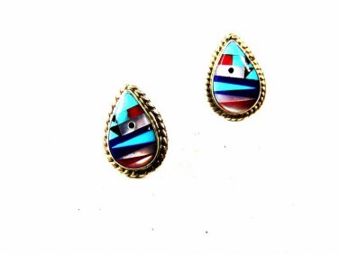 Southwest Sterling Silver Turquoise Coral Mother Pearl Earrings Unbranded 11615