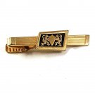 Vintage Goldtone & Black 2 Lions Passant & A Shield Tie Clasp 41317