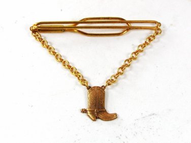 Vintage Gold Tone & Brassy Cowboy Boot & Spur Tie Clasp Unbranded 62016