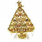 Goldtone Silvertone Clear rhinestones Christmas Tree Brooch Unbranded 82015