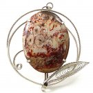 Large 2 1/2" Silver Tone Natural Stone & Leaf Pendant 11717