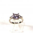 Silvertone Costume Clear & Purple Rhinestones Ring SZ 9 Unbranded 81815