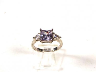 Silvertone Costume Clear & Purple Rhinestones Ring SZ 9 Unbranded 81815