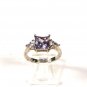 Silvertone Costume Clear & Purple Rhinestones Ring SZ 9 Unbranded 81815