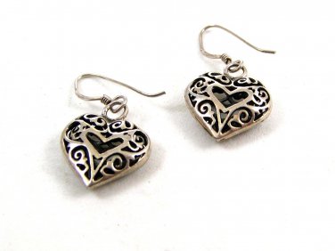 Sterling Silver Dangley Heart Pieced Earrings 04152014