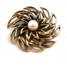Classy Vintage Napier Sterling Silver Vermeil Real Pearl Brooch