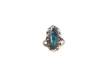 Vintage Southwest Silver Tone Faux Turqouise Ring Sz 5 Unbranded 61016