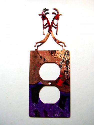 Kokopelli w/ Flute Double Outlet Cover Plate Steel Images USA 021915M