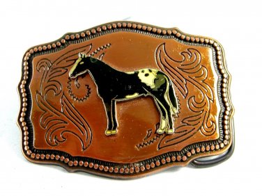 1970's Appaloosa Horse Enameled Coppertone Belt Buckle 092214