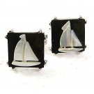 Vintage Sailboat Mother of Pearl & Abalone Cufflinks By SHIELDS 71017