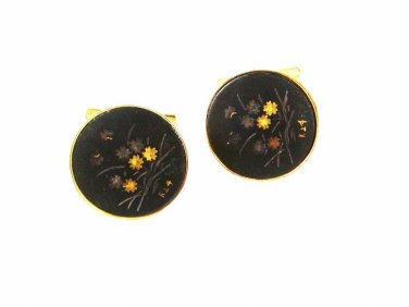 Damascene Black Goldtone Flowers Cufflinks Unbranded 32616
