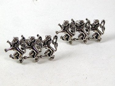 Vintage 3 Dancing Silver Tone Lions Cufflinks By SWANK 111516