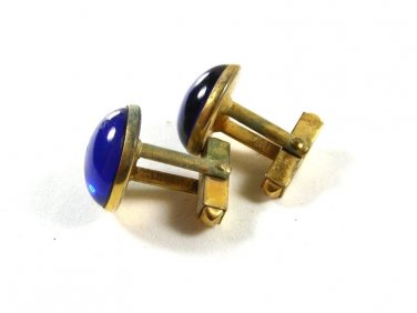 Art Deco Gold Tone Blue Cufflinks by SWANK 12215