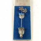 1980's-90's Sterling 2 Four Leaf Clovers Shamrocks Stick Pin New Old Stock 32117