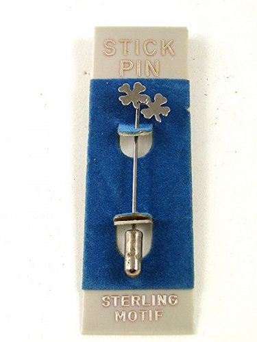1980's-90's Sterling 2 Four Leaf Clovers Shamrocks Stick Pin New Old Stock 32117