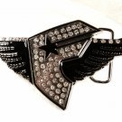Wings Motorcycle ? Silvertone Rhinestones Black Belt Buckle Unbranded 22916