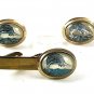1940's-60's Vintage Silvertone & Blue Sailfish Cufflinks & Tie Clasp 53017
