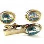 1940's-60's Vintage Silvertone & Blue Sailfish Cufflinks & Tie Clasp 53017