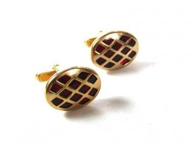 Vintage Goldtone & Red Cufflinks By ANSON PAT PEND 42616