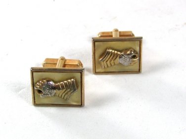 Vintage Gold Tone & White Knights Gloves Cufflinks By SWANK 61716