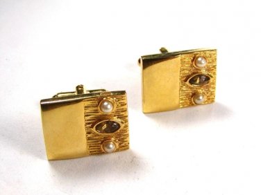 Goldtone Green Faux Pearls Cufflinks Unbranded 10415