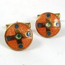 Pink Blue Goldtone Rhinestone Cufflinks 31417