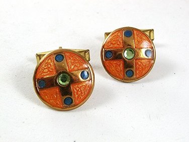 Pink Blue Goldtone Rhinestone Cufflinks 31417