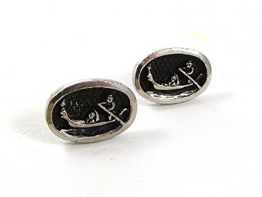 1950's Silvertone Black Venice Gondola Boat Canal Cufflinks 33017