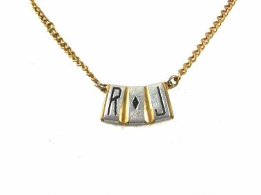 Goldtone Silvertone Red Black Initials R. J. Tie Clasp Unbranded 32116