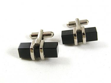 Silvertone & Black Dress Cufflinks 41917