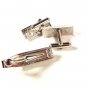 Silvertone & Black Cufflinks & Tie Clasp By SC 42716