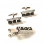 Silvertone & Black Cufflinks & Tie Clasp By SC 42716