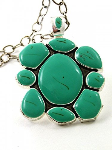 Silver Tone & Natural Blue Stone Pendant By BEST & 26"  Chain 11717