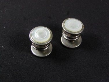 Art Deco Silver Tone & Mother of Pearl Cufflinks By SNAP LINK 62216