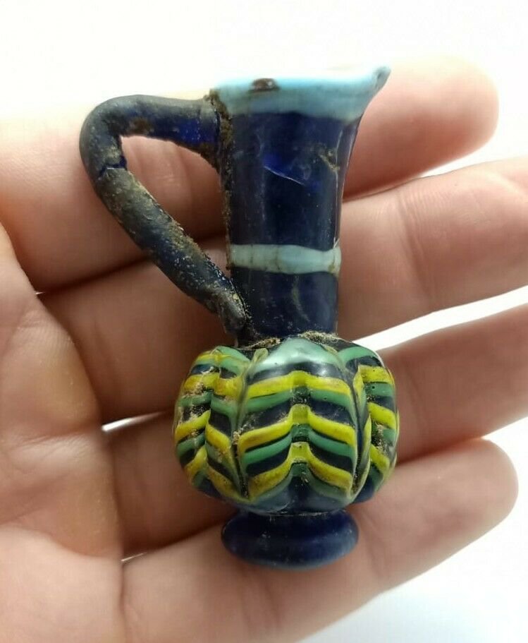Rare Superb Antique Authentic Phoenician Gabri Roman Glass Jar Vase Pitcher 