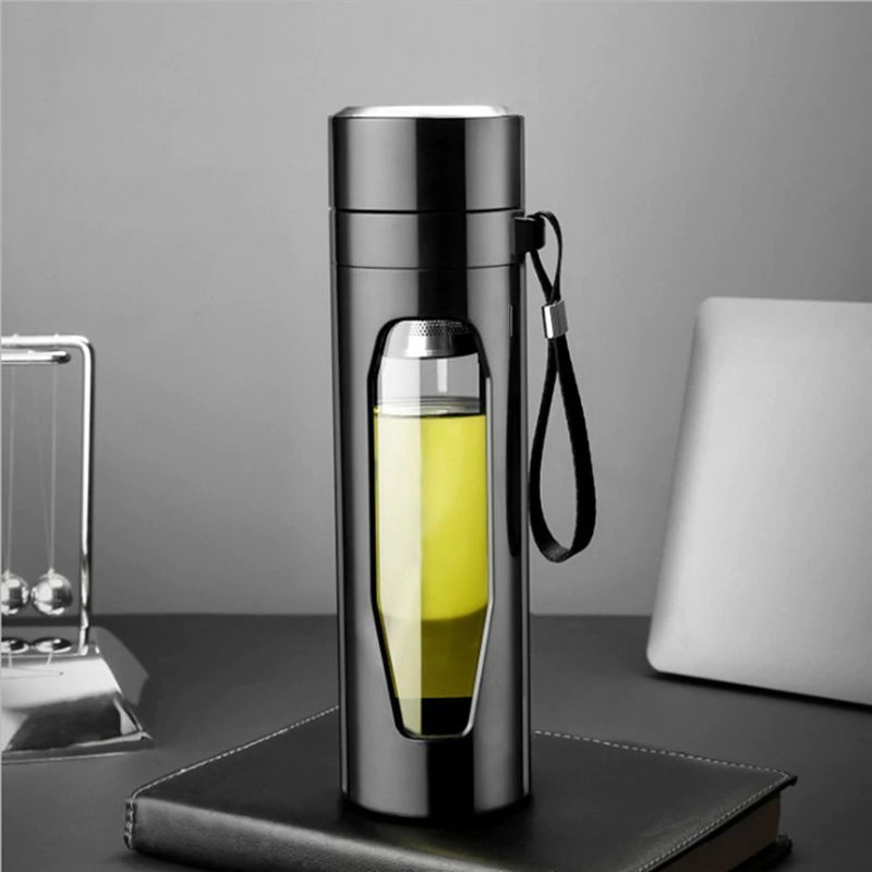 580ml Glass Tea Cup Double Walled Glass Water Bottle with tea infuser